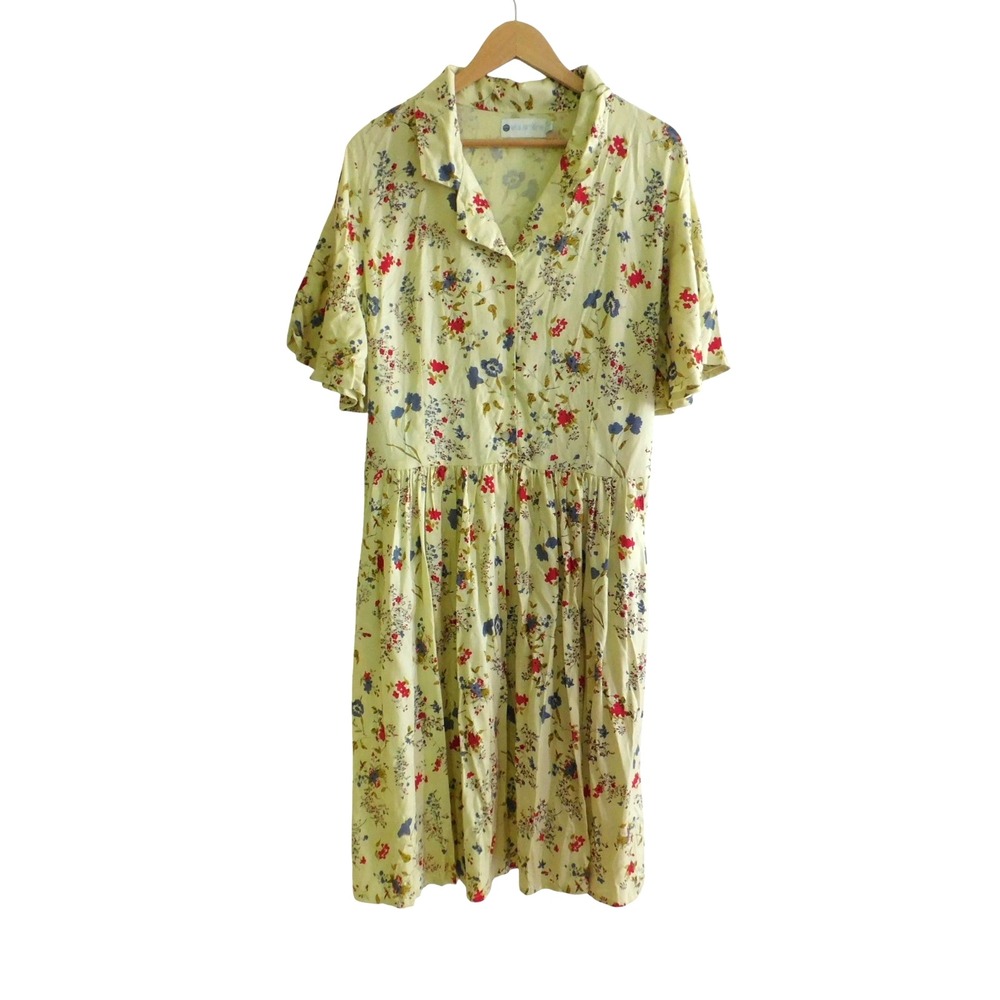 Ella Simone Womens Shirt Dress Yellow Floral Print Short Sleeve Sz 1X